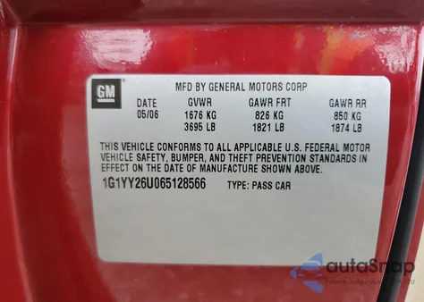 2006 Chevrolet Corvette z USA, uszkodzony, nr VIN 1G1YY26U065128566